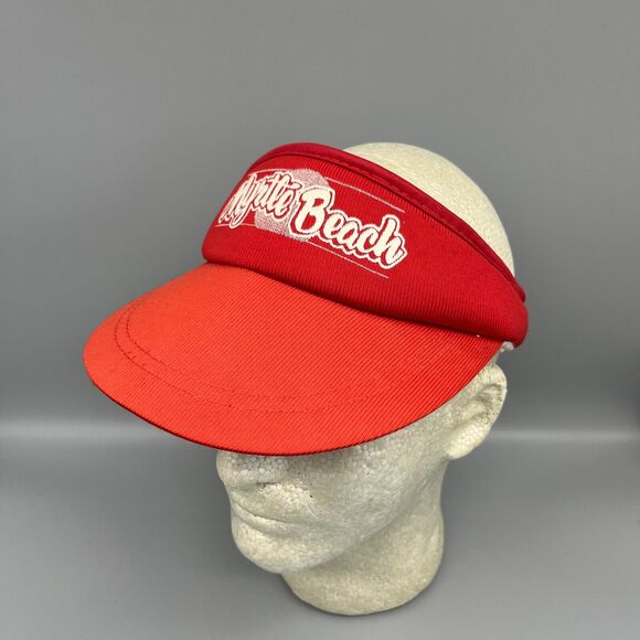 Myrtle Beach Visor‎ Hat Vintage 1980s South Carolina Red Beach Vacation Souvenir - Picture 2 of 6